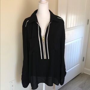 MICHAEL Michael Kors Black Blouse with Gold Zipper